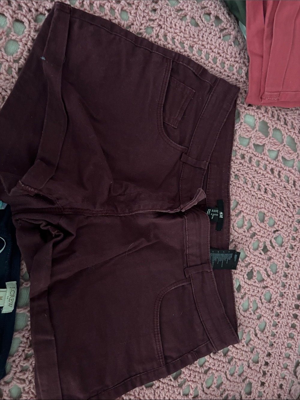 H&M Women's Dark Burgundy High-Waist Shorts